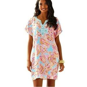 Lilly Pulitzer Harlow pink & blue embroidered fish tunic dress Large